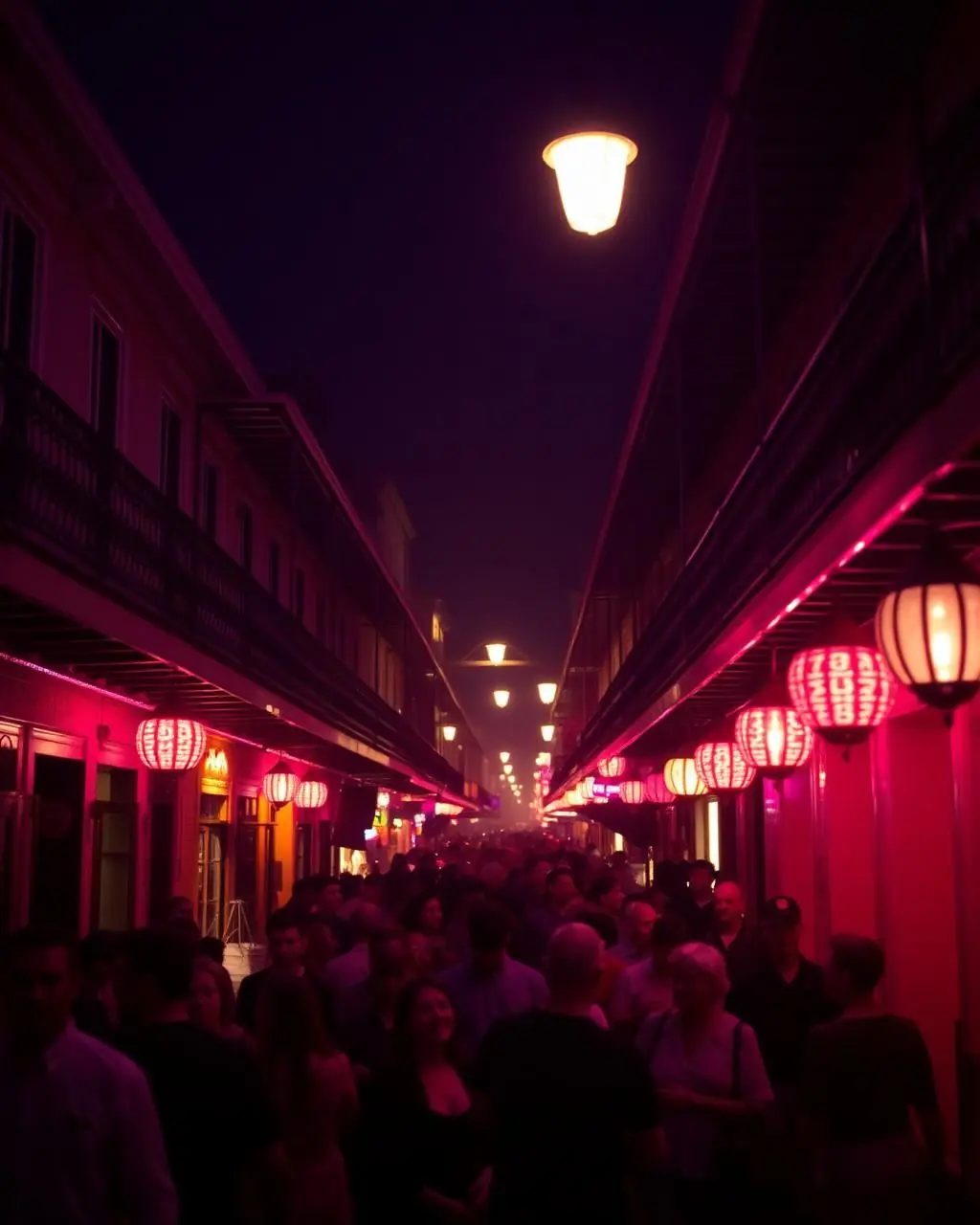 Bourbon Street glowing at night